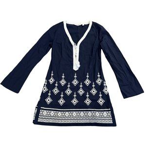 Athleta Womens Dress Desert Diamond Tunic Kimssa Navy Embroidered V-neck Sz XS |